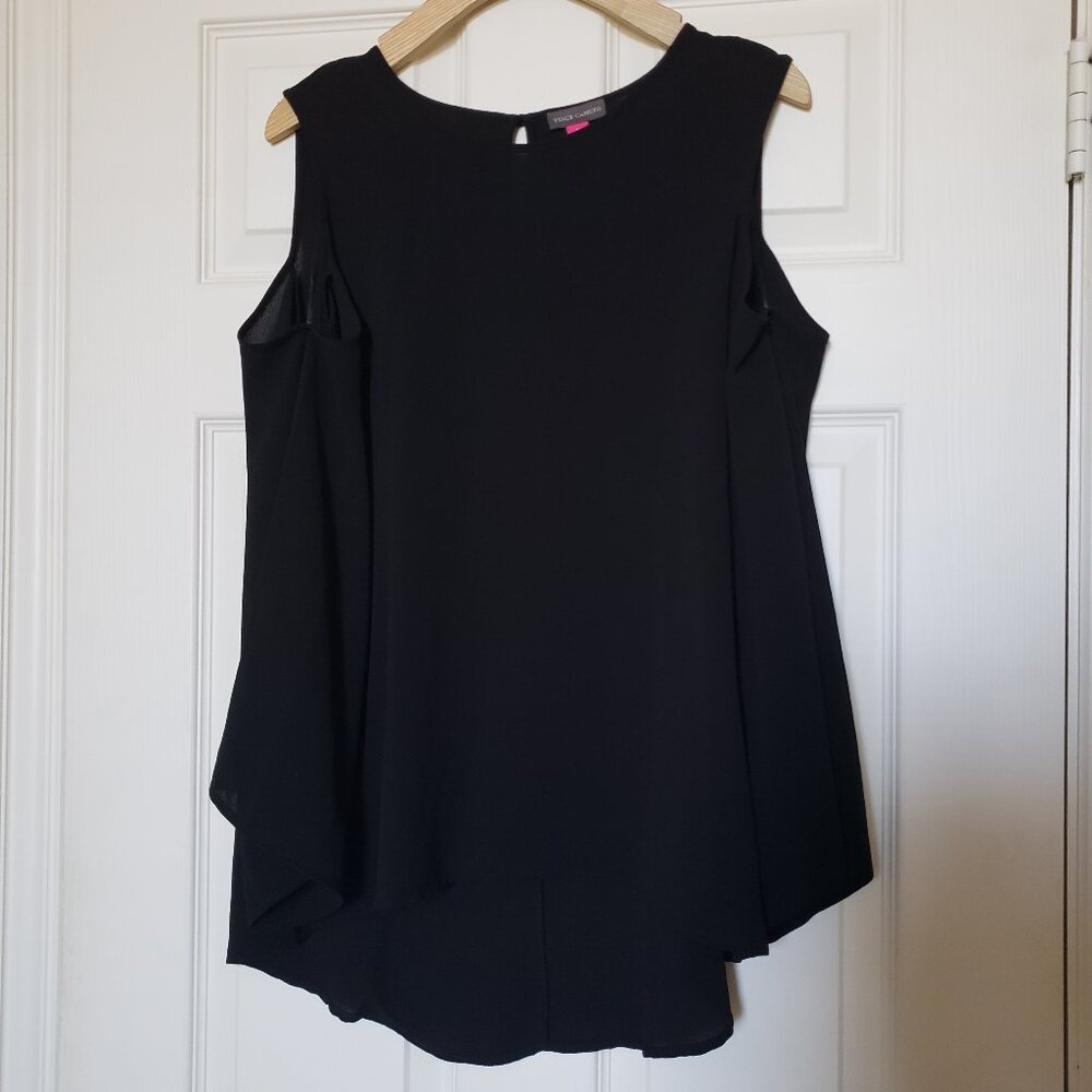 Vince Camuto Women's Cold Shoulder Black Bell Sleeve Blouse - Size Small - EUC